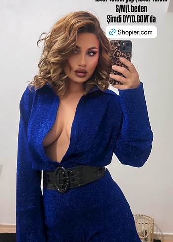 Parlak Mavi Mini Denim takım - Görsel 4