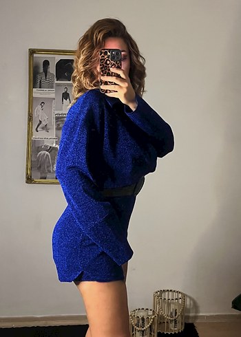 Parlak Mavi Mini Denim takım - Görsel 2