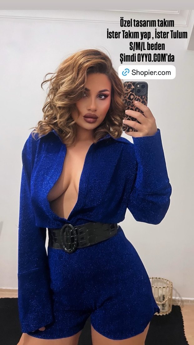 Parlak Mavi Mini Denim takım - Görsel 4