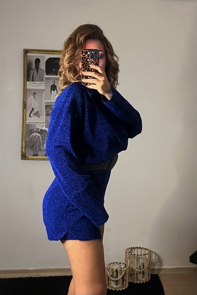 Parlak Mavi Mini Denim takım - Görsel 2