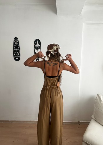 Kadın Bej Askılı salaş Tulum - Görsel 5