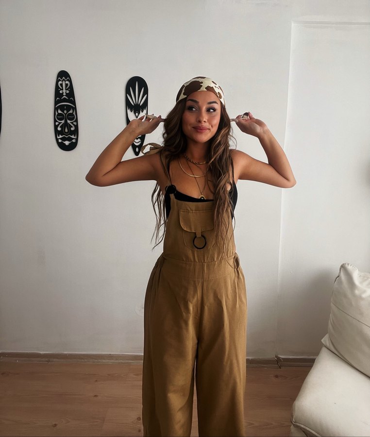 Kadın Bej Askılı salaş Tulum - Görsel 4