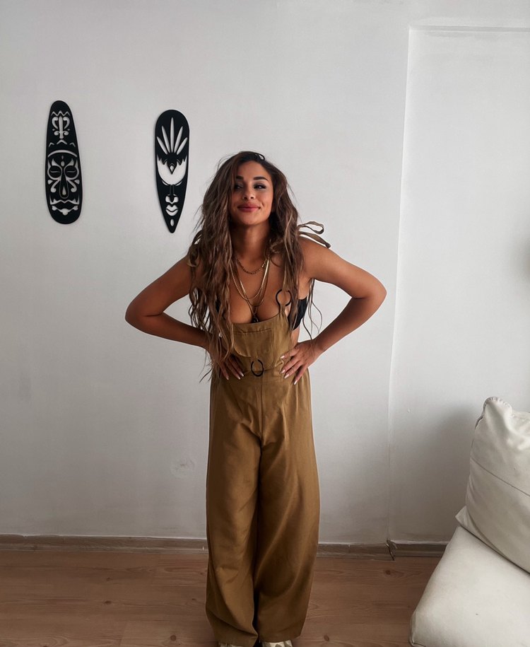 Kadın Bej Askılı salaş Tulum - Görsel 2