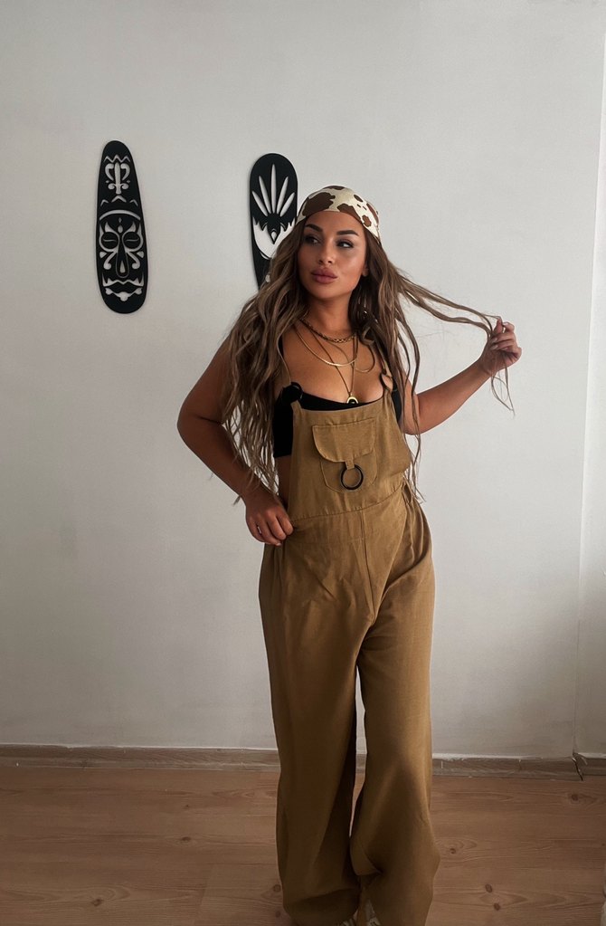 Kadın Bej Askılı salaş Tulum - Görsel 3