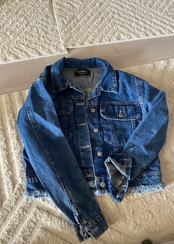 Düğmeli Lacivert Kadın Denim Ceket