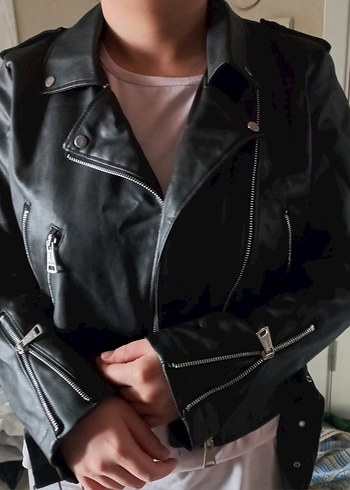 Diğer Siyah Kadın Deri Biker Ceket