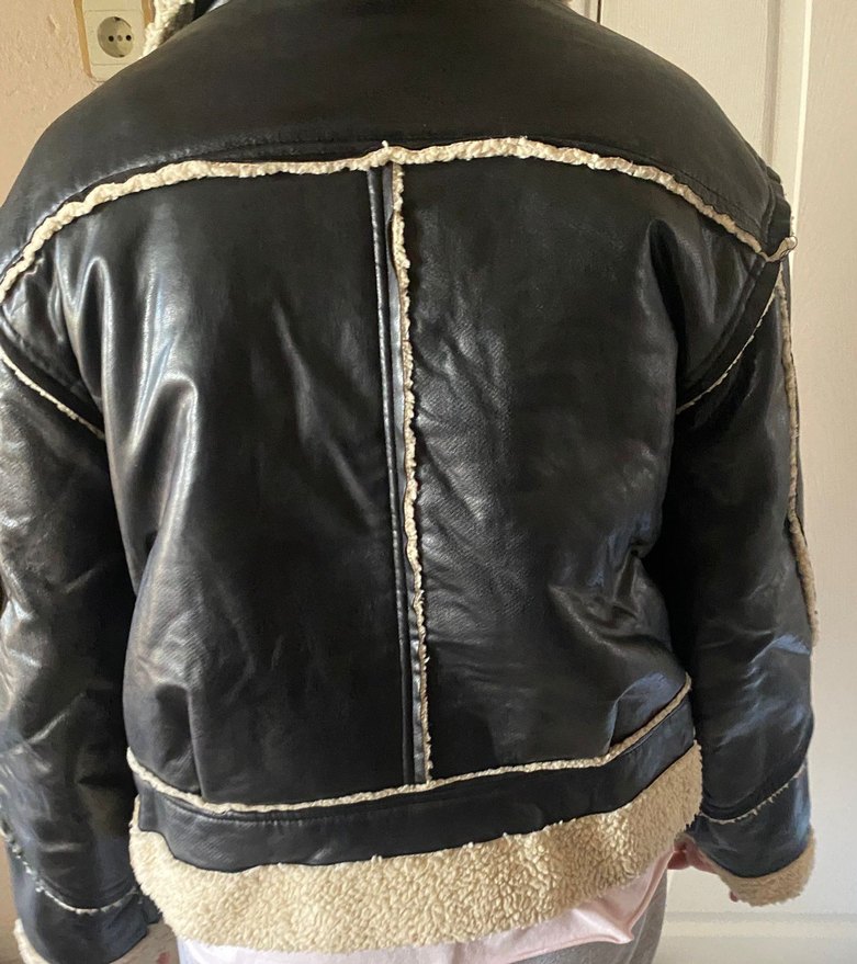 Kürklü siyah Deri Kadın Ceket - Görsel 2