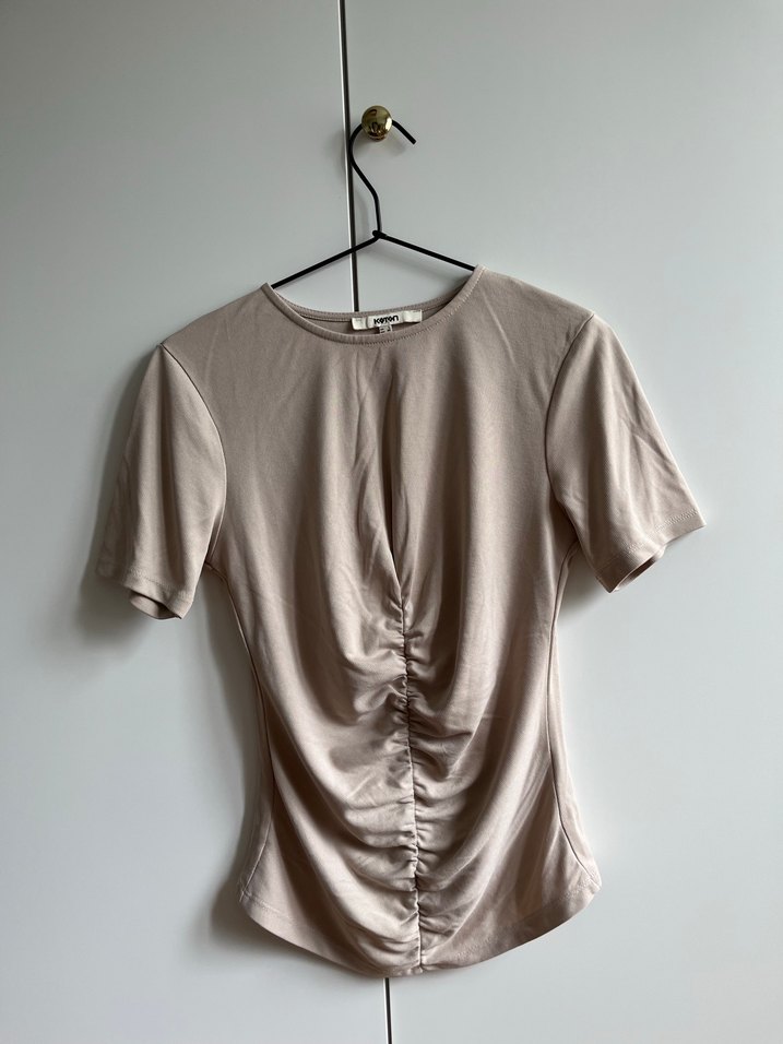 Bej Kısa Kollu Kadın Bluz - Görsel 2