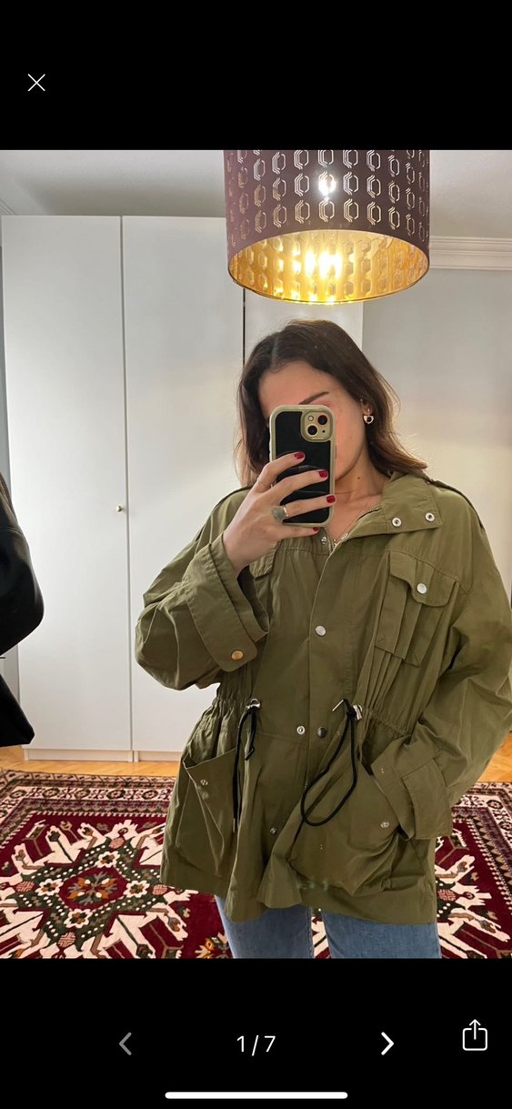 Kadın Rahat Kesim Haki Midi Ceket - Görsel 2