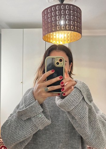 Gri Boğazlı Örgü Kadın Kazak - Görsel 2