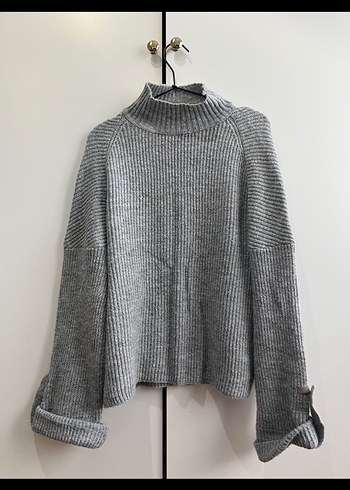 Gri Boğazlı Örgü Kadın Kazak - Görsel 3