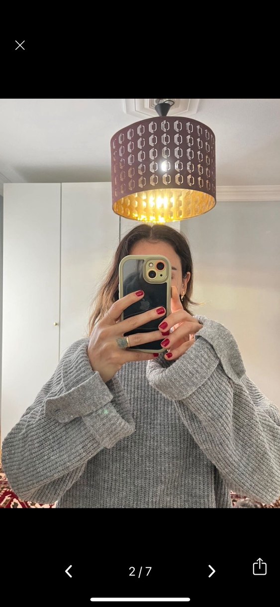 Gri Boğazlı Örgü Kadın Kazak - Görsel 2