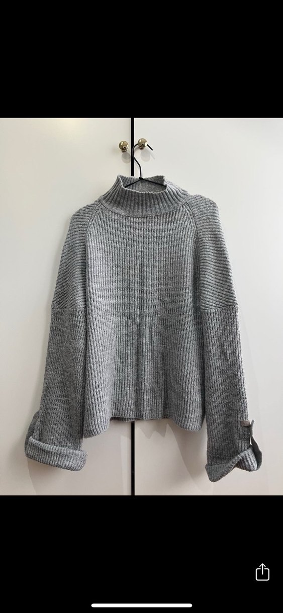 Gri Boğazlı Örgü Kadın Kazak - Görsel 3
