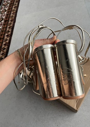 Altın Deri Platform Topuklu Kadın Ayakkabı - Görsel 4