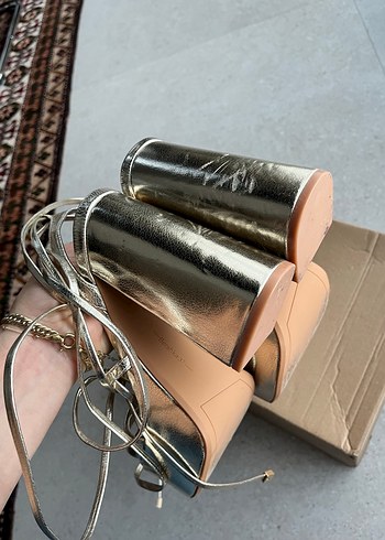 Altın Deri Platform Topuklu Kadın Ayakkabı - Görsel 5