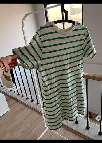 Çizgili Loose Fit Midi Elbise - Görsel 3