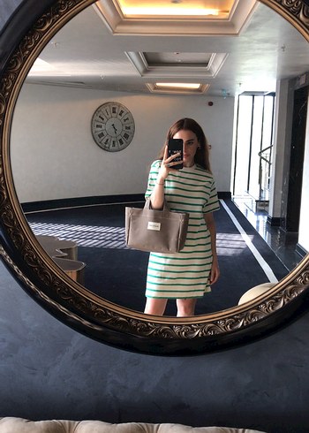 Çizgili Loose Fit Midi Elbise - Görsel 2