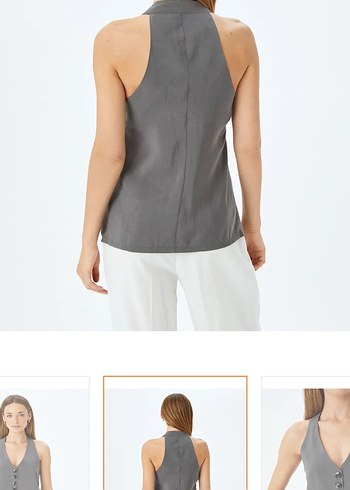 Gri V Yakalı Düğmeli Kadın Yelek - Görsel 2