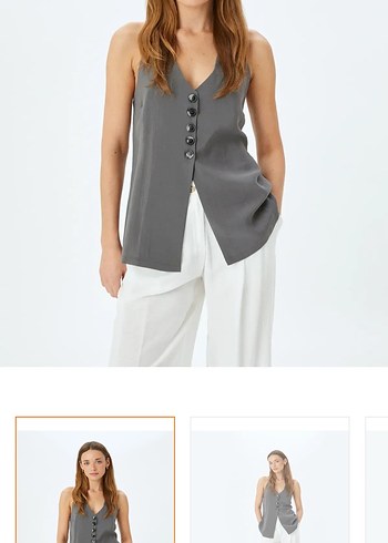 Gri V Yakalı Düğmeli Kadın Yelek - Görsel 3