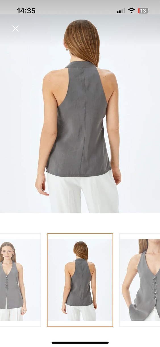 Gri V Yakalı Düğmeli Kadın Yelek - Görsel 2