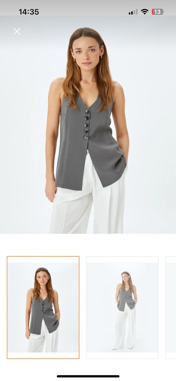 Gri V Yakalı Düğmeli Kadın Yelek - Görsel 3