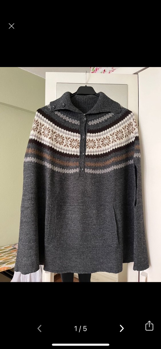 Gri Yün Örgü Bohem Kadın Panço - Görsel 2