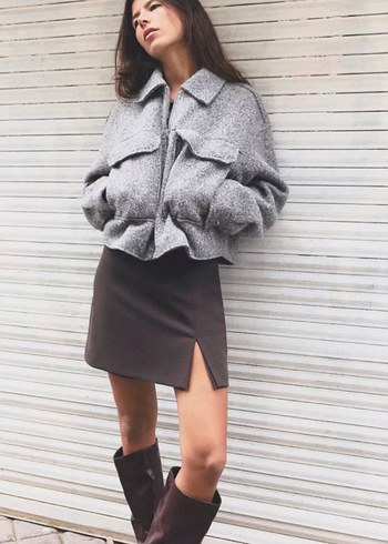 Zara Gri Kısa Buklet Viral Mont - Görsel 6