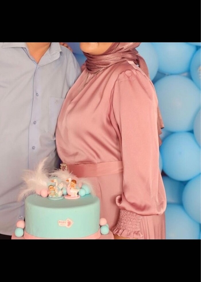 Tesettür saten elbise pudra - Görsel 2