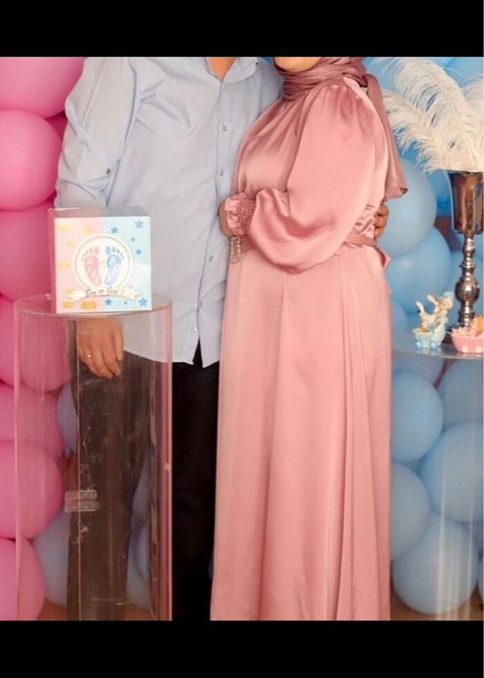 Tesettür saten elbise pudra - Görsel 4