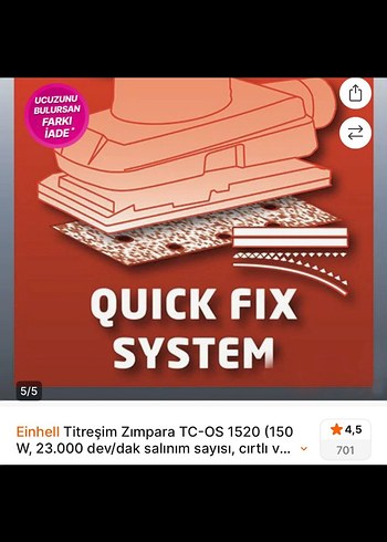 Einhell Titresim Zımpara TC-OS 1520 Kırmızı - Görsel 3