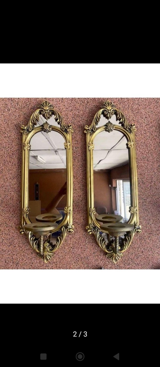 Parlak Altın Renkli Dekoratif pirinc duvar aynasi ve mumluk - Görsel 2