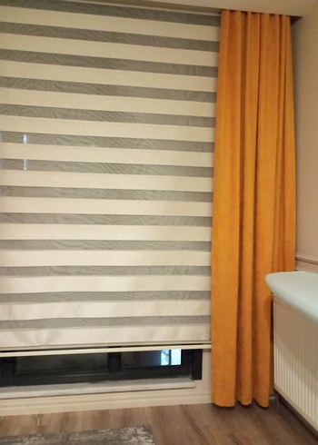 Sarı ve Gri Çizgili Modern Perde - Görsel 2