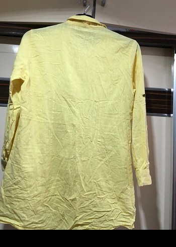 Düğmeli Sarı Uzun Kollu Keten Kadın Gömlek - Görsel 3