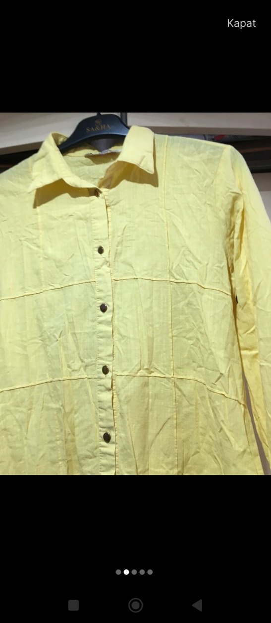 Düğmeli Sarı Uzun Kollu Keten Kadın Gömlek - Görsel 2