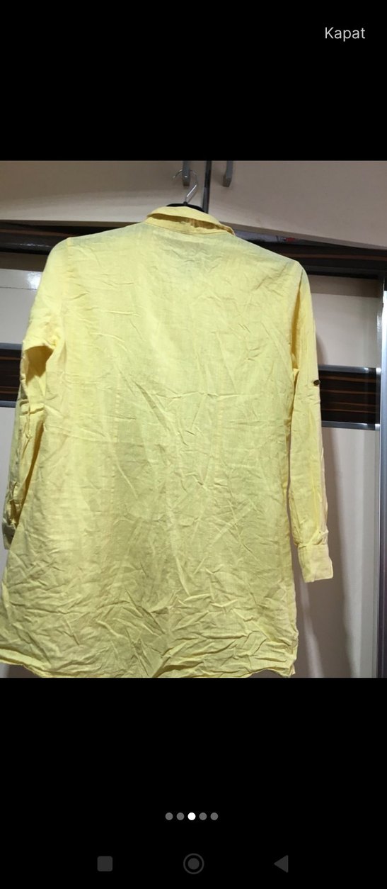 Düğmeli Sarı Uzun Kollu Keten Kadın Gömlek - Görsel 3