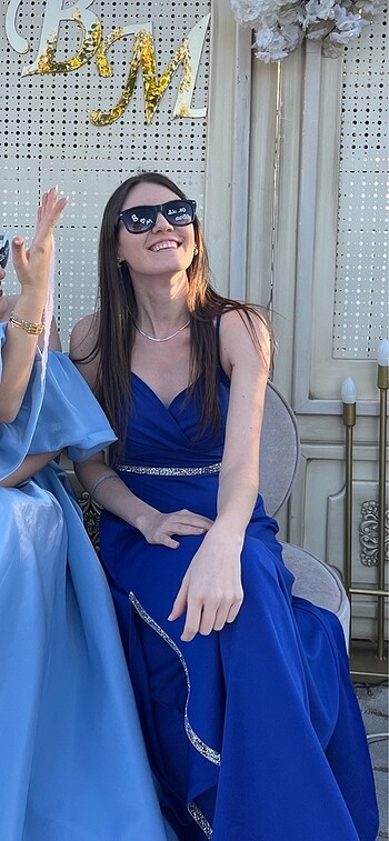 Mavi taşlı abiye