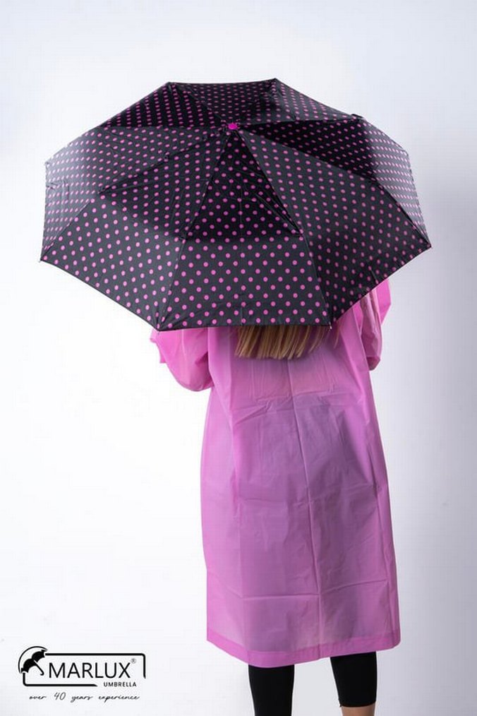 Siyah Pembe Puantiyeli Tam Otomatik Kadın Şemsiye - Görsel 2