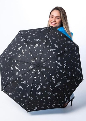 Siyah Müzik Desenli Kadın Şemsiye - Görsel 6