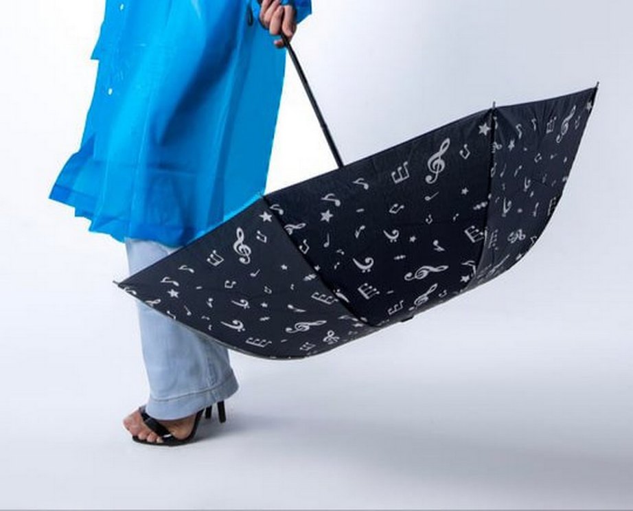 Siyah Müzik Desenli Kadın Şemsiye - Görsel 5