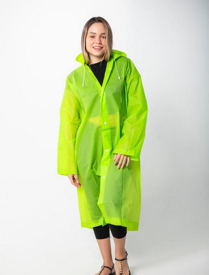 Fıstık Yeşili Eva Kumaş Kapüşonlu Yağmurluk - Görsel 3