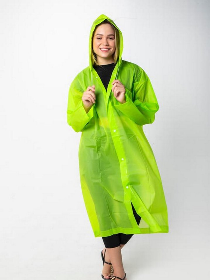 Fıstık Yeşili Eva Kumaş Kapüşonlu Yağmurluk - Görsel 2