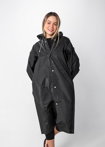 Siyah Kadın Eva Yağmurluk Kapüşonlu - Görsel 2