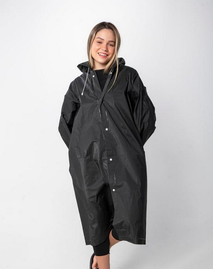 Siyah Kadın Eva Yağmurluk Kapüşonlu - Görsel 2