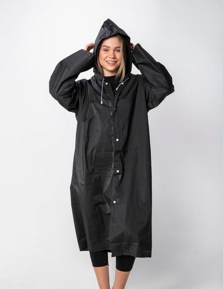 Siyah Kadın Eva Yağmurluk Kapüşonlu - Görsel 3