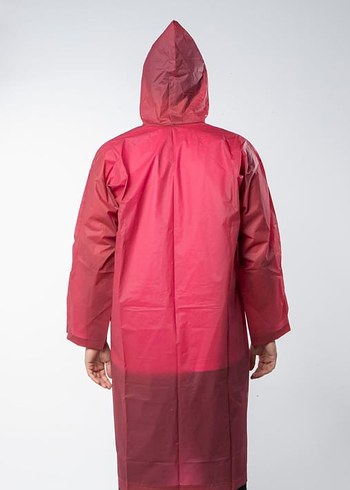 Bordo Kapüşonlu Uzun Kadın Yağmurluk - Görsel 3