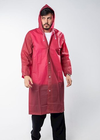 Bordo Kapüşonlu Uzun Kadın Yağmurluk - Görsel 4