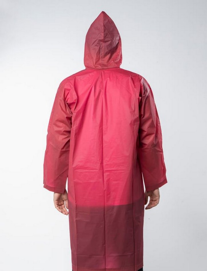 Bordo Kapüşonlu Uzun Kadın Yağmurluk - Görsel 3