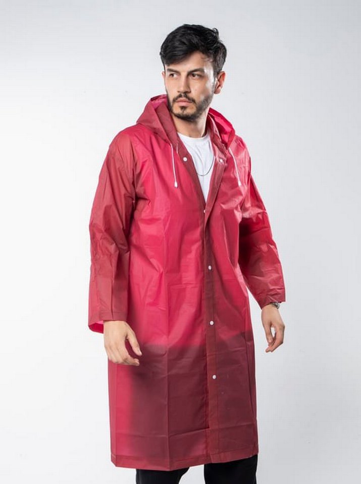 Bordo Kapüşonlu Uzun Kadın Yağmurluk - Görsel 5