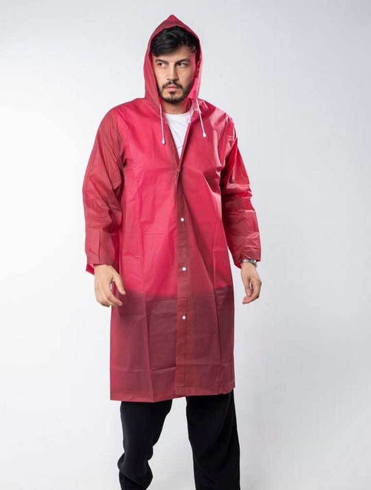 Bordo Kapüşonlu Uzun Kadın Yağmurluk - Görsel 4