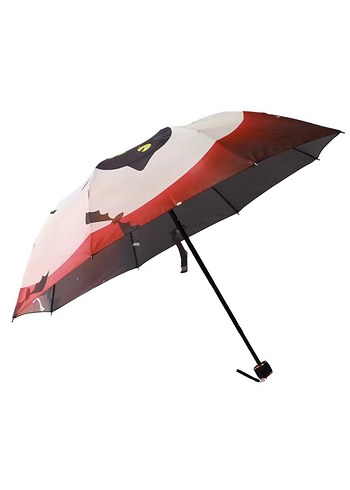 Kedi Desenli Siyah Kadın Şemsiye Manuel Yarasa Model - Görsel 3